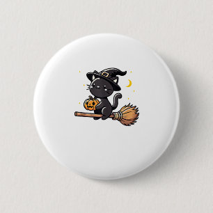 Badge Rond 5 Cm Sorcière Chat Noir Halloween Costume Broom Sticks 