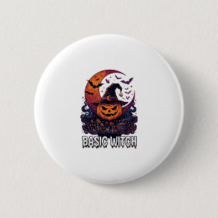 Badge Rond 5 Cm Sorcière de base Halloween Citrouille Croissant de