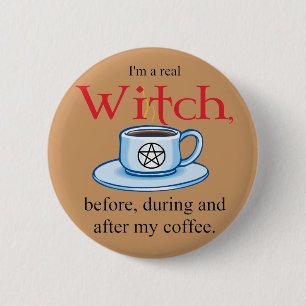 Badge Rond 5 Cm sorcière de café de bouton
