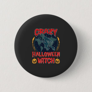 Badge Rond 5 Cm Sorcière de Halloween folle Citrouille Volant Lune