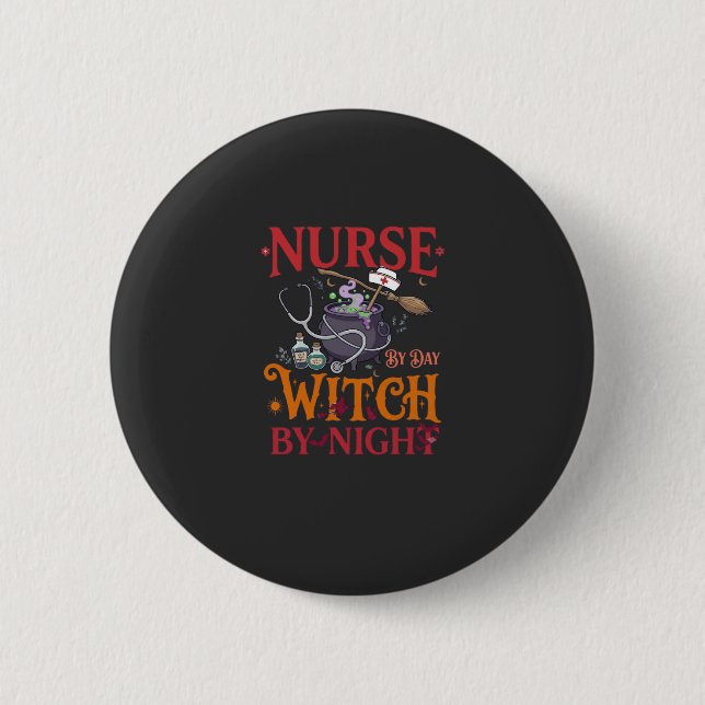 Badge Rond 5 Cm Sorcière de jour de infirmière Nuit Cauldron d'Hal (Devant)