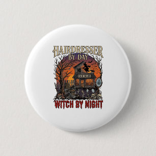 Badge Rond 5 Cm Sorcière de Nuit de Coiffeur Halloween Salon Crâne