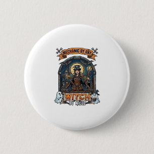Badge Rond 5 Cm Sorcière de nuit mécanique Jour Halloween Steampun