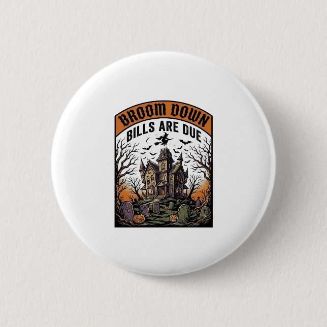 Badge Rond 5 Cm sorcière de ramasseur de facture d'Halloween balai (Devant)
