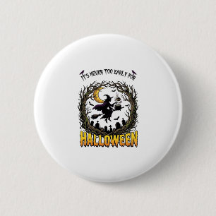 Badge Rond 5 Cm Sorcière d'Halloween Chaudron Lune Cimetière Arbre