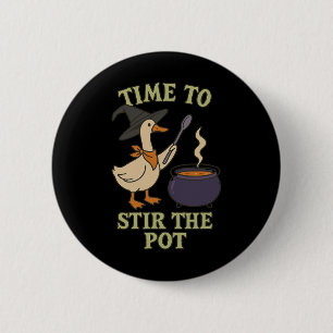 Badge Rond 5 Cm Sorcière d'oie Halloween Le temps de remuer le pot