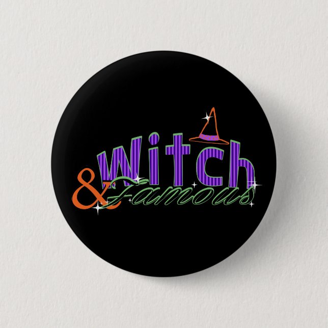 Badge Rond 5 Cm Sorcière et bouton célèbre de Halloween (Devant)