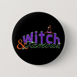 Badge Rond 5 Cm Sorcière et bouton célèbre de Halloween