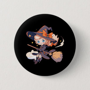 Badge Rond 5 Cm Sorcière Halloween