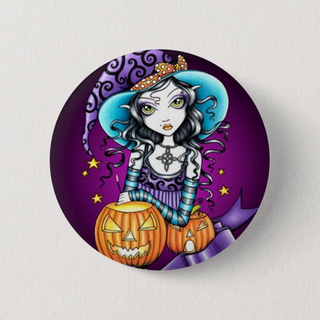 Badge Rond 5 Cm Sorcière magique de citrouille de Lisa HALLOWEEN (Devant)