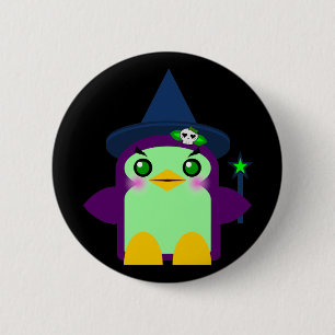 Badge Rond 5 Cm Sorcière pingouin mignonne