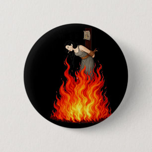 Badge Rond 5 Cm Sorcière qui brûle en fumant avec humour noir de f