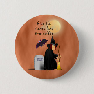 Badge Rond 5 Cm Sorcière Scarey avant bouton de café