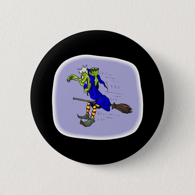 Badge Rond 5 Cm sorcière scarey sur le balai (Devant)