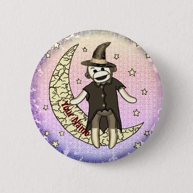 Badge Rond 5 Cm sorcière singe chaussette  (Devant)