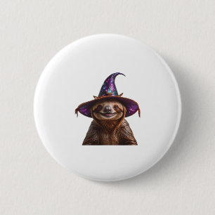 Badge Rond 5 Cm Sorcière Sloth Halloween tour ou traiter pompki éf
