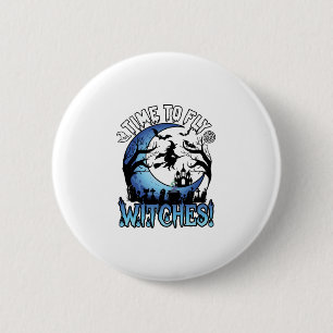 Badge Rond 5 Cm Sorcières de vol de temps Halloween Sorcière volan