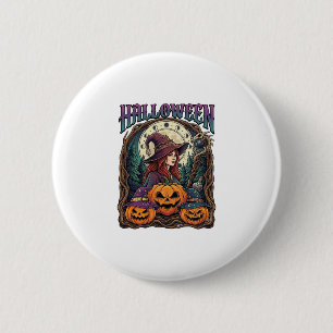 Badge Rond 5 Cm Sorcières d'Halloween Citrouilles Phases de la Lun