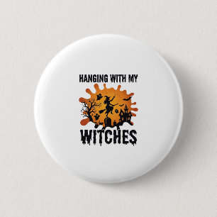 Badge Rond 5 Cm Sorcières Pendues Broom de Sorcière Halloween Mais