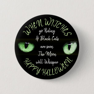 Badge Rond 5 Cm Sorcières, Pleine lune, Chat noir Joyeux Halloween