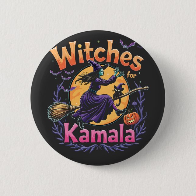 Badge Rond 5 Cm Sorcières Pour Kamala Enfless Chat Lady Halloween (Devant)