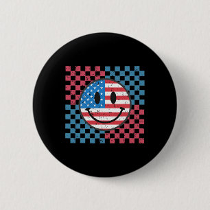 Badge Rond 5 Cm Souriant visage groovy 4 juillet Drapeau américain