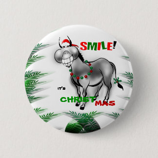 Badge Rond 5 Cm Souriez son bouton Drôle de Noël Donkey