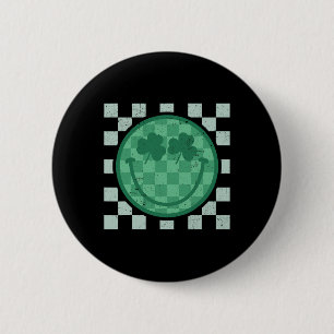 Badge Rond 5 Cm Sourire de la Saint-Patrick Visage de trèfle Rétro