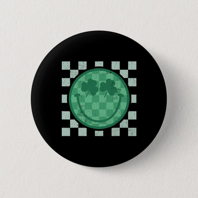 Badge Rond 5 Cm Sourire de la Saint-Patrick Visage de trèfle Rétro (Devant)