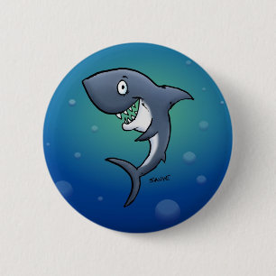 Badge Rond 5 Cm Sourire un requin drôle sur un Arrière - plan bleu