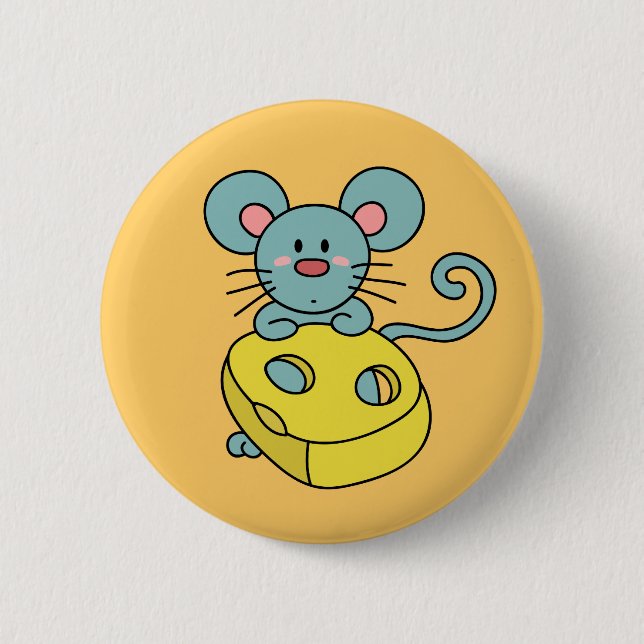 Badge Rond 5 Cm Souris bleue mignonne avec fromage jaune (Devant)