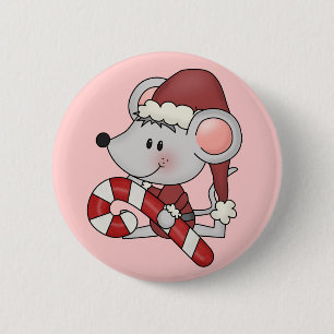 Badge Rond 5 Cm Souris de Noël avec du sucre de canne
