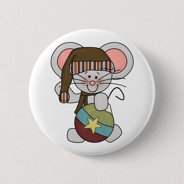 Badge Rond 5 Cm Souris de Noël avec l'ornement (Devant)