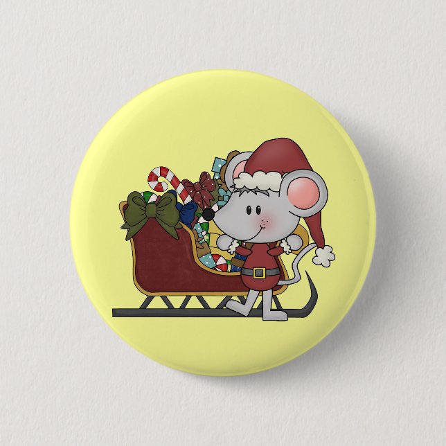Badge Rond 5 Cm Souris de Père Noël avec le traîneau (Devant)