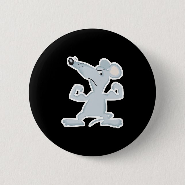 Badge Rond 5 Cm souris drôle avec des muscles (Devant)
