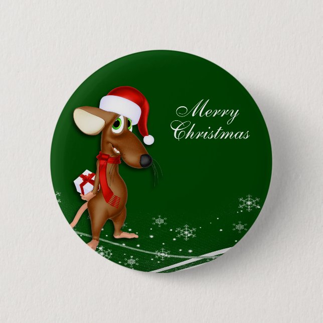 Badge Rond 5 Cm Souris du Père Noël (Devant)
