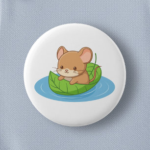 Badge Rond 5 Cm Souris mignonne dans un bateau en feuille