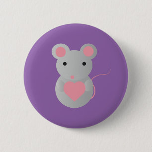 Badge Rond 5 Cm Souris mignonne tenant un coeur