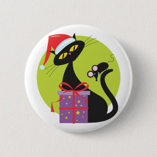 Badge Rond 5 Cm Souris Noir Chat Noir 1950