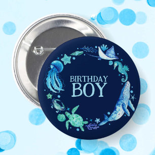 Badge Rond 5 Cm Sous la marine d'anniversaire de la baleine