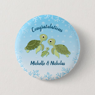 Badge Rond 5 Cm Sous le Baby shower de la tortue de mer