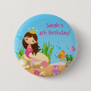 Badge Rond 5 Cm Sous le bouton d'anniversaire de la sirène de mer