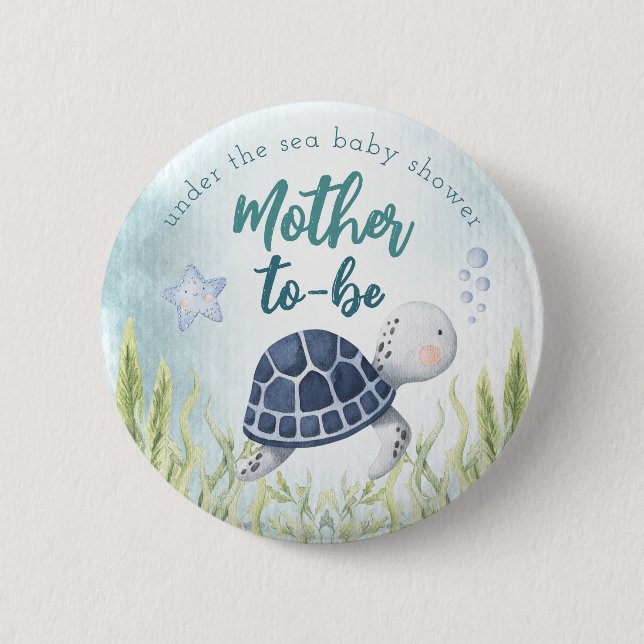 Badge Rond 5 Cm Sous le bouton Mère Baby shower Océan Mer (Devant)