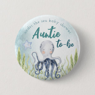 Badge Rond 5 Cm Sous le bouton Tante Baby shower Océan Mer
