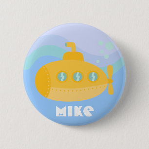 Badge Rond 5 Cm Sous-marin jaune adorable submergé sous l'eau