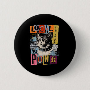 Badge Rond 5 Cm Soutenez la bibliothèque locale chat drôle lisant 