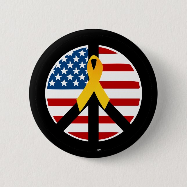 Badge Rond 5 Cm Soutenez les troupes - ruban jaune (Devant)