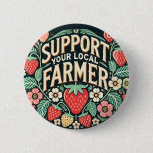 Badge Rond 5 Cm Soutenez vos fraises fermières locales