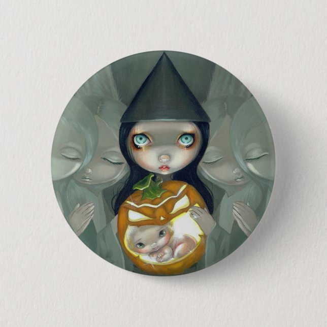 Badge Rond 5 Cm "Soutenu bouton de citrouille" (Devant)