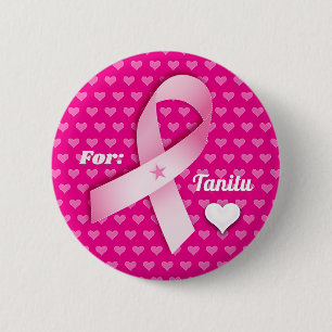 Badge Rond 5 Cm Soutien contre le cancer du sein Ruban rose et cœu